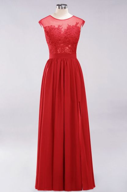 A-line Chiffon Lace Jewel Sleeveless Floor-Length Bridesmaid Dresses with Appliques