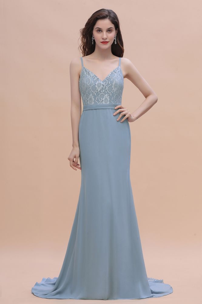 Stunning V-Neck Lace Chiffon Mermaid Wedding Dress