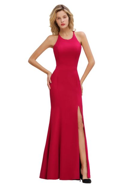 Sexy Halter Mermaid Evening Maxi Gown Side Slit Party Dress