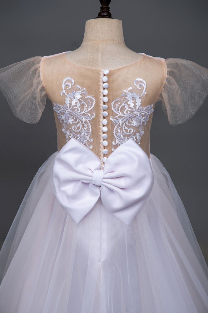 Cute bowtie ivory lace girls pegant dress
