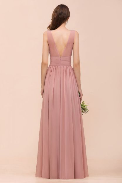 Dusty Pink Suqare Neck Aline Bridesmaid Dress Sleeveless Evening Party Dress