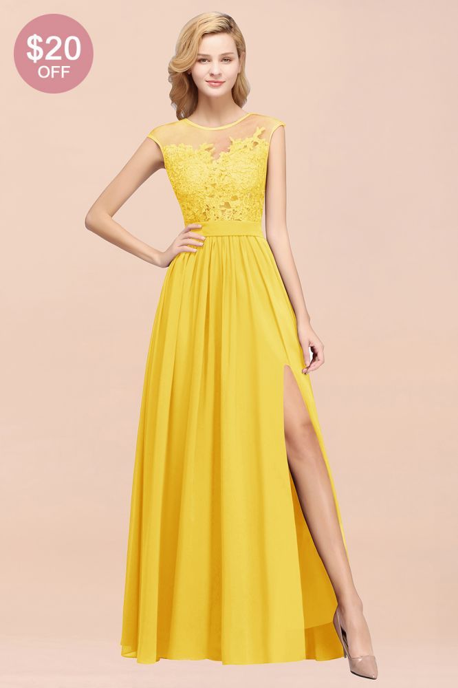 A-line Chiffon Lace Jewel Sleeveless Floor-Length Bridesmaid Dresses with Appliques