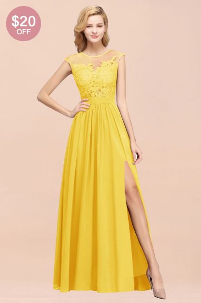 A-line Chiffon Lace Jewel Sleeveless Floor-Length Bridesmaid Dresses with Appliques