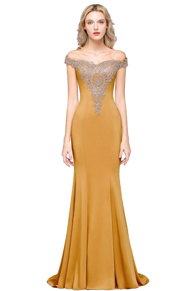 Simple Off-the-shoulder Burgundy Formal Dress with Lace Appliques