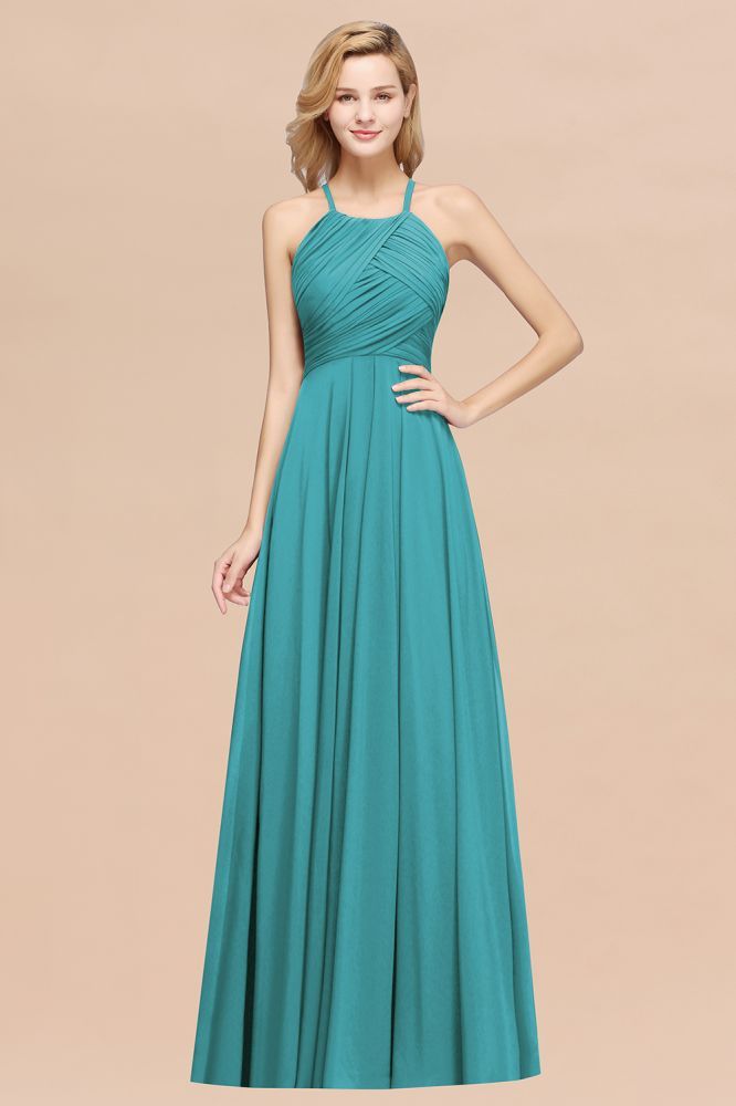 A-Line Chiffon Halter Ruffles Floor-Length Bridesmaid Dress
