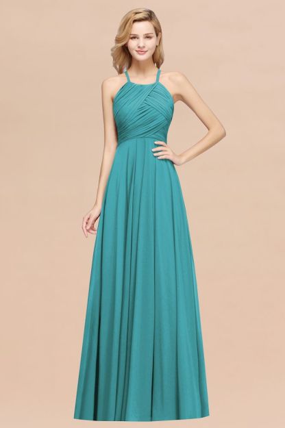 A-Line Chiffon Halter Ruffles Floor-Length Bridesmaid Dress