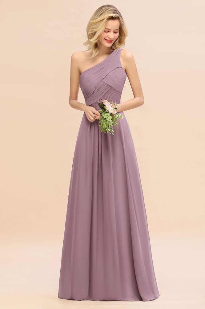 Elegant Ruffles One Shoulder Prom Dresses | A-Line Sleeveless Evening Dresses