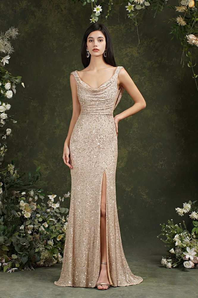 New Sexy Spaghetti Straps Sleeveless Mermaid Long Sequins Prom Dresses