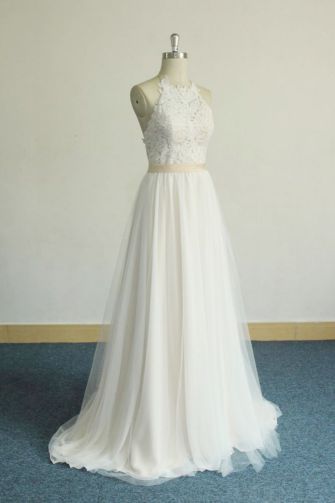 Ivory V-neck A-line Simple Boho Beach Wedding Dresses