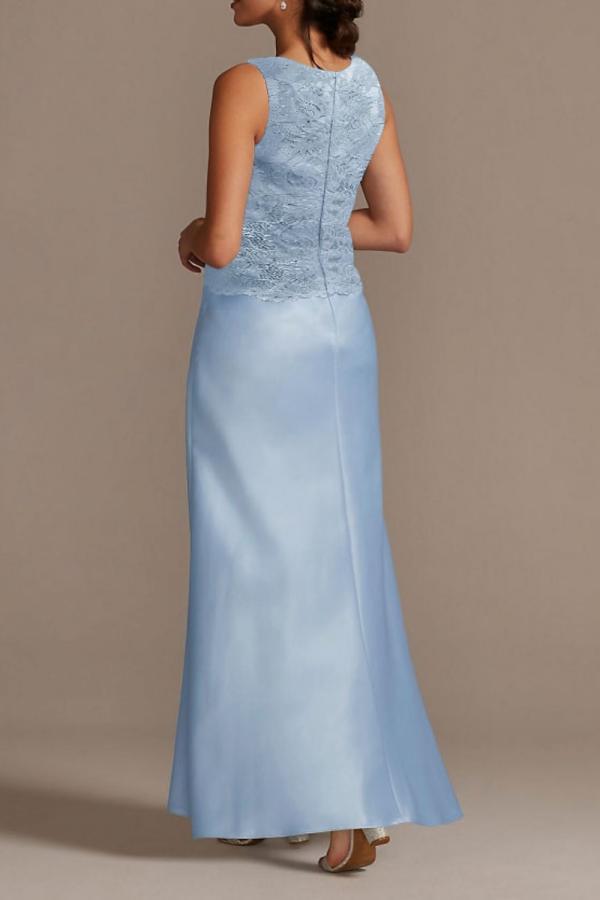 Long sleeves Sky blue Column Long Mother of the bride Dress