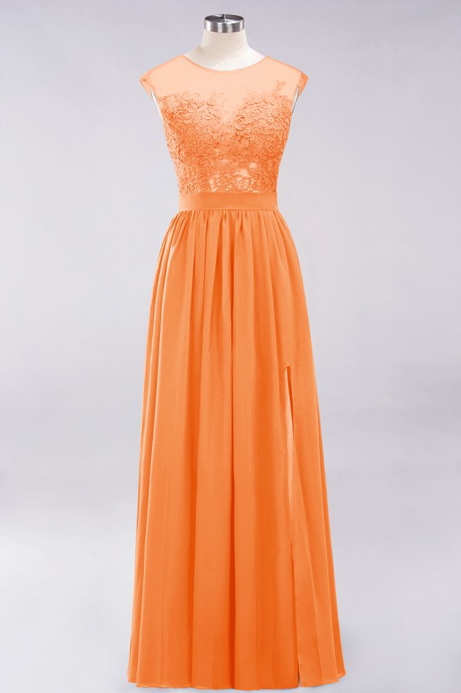 A-line Chiffon Lace Jewel Sleeveless Floor-Length Bridesmaid Dresses with Appliques