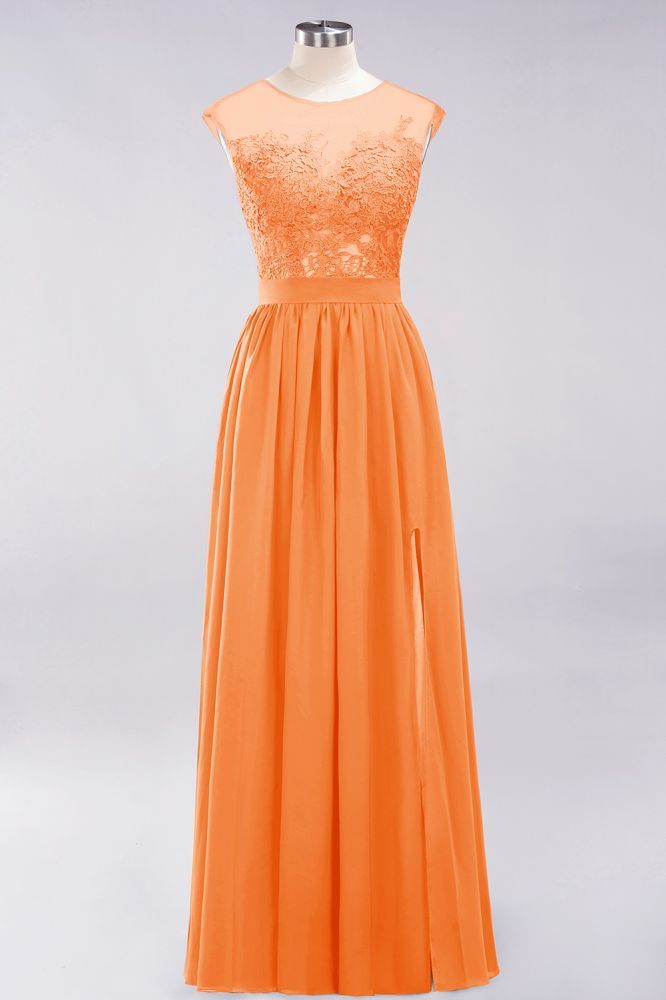 A-line Chiffon Lace Jewel Sleeveless Floor-Length Bridesmaid Dresses with Appliques