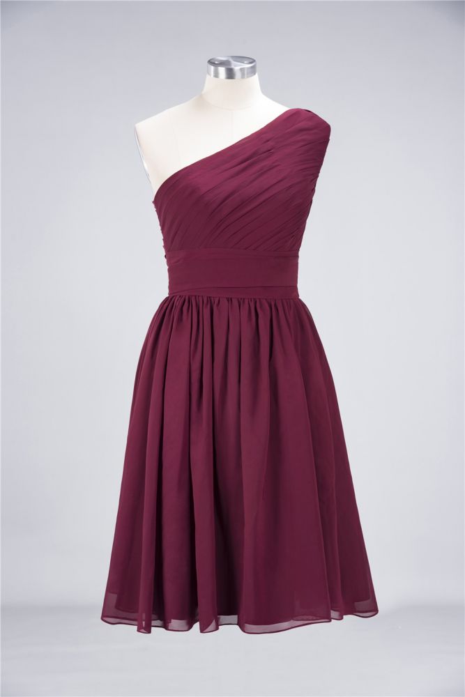 Chiffon A-Line One-Shoulder Sleeveless Short Bridesmaid Dress with Ruffles