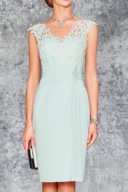 Long sleeves Chiffon V-neck Knee length Modest Mother of the bride dress