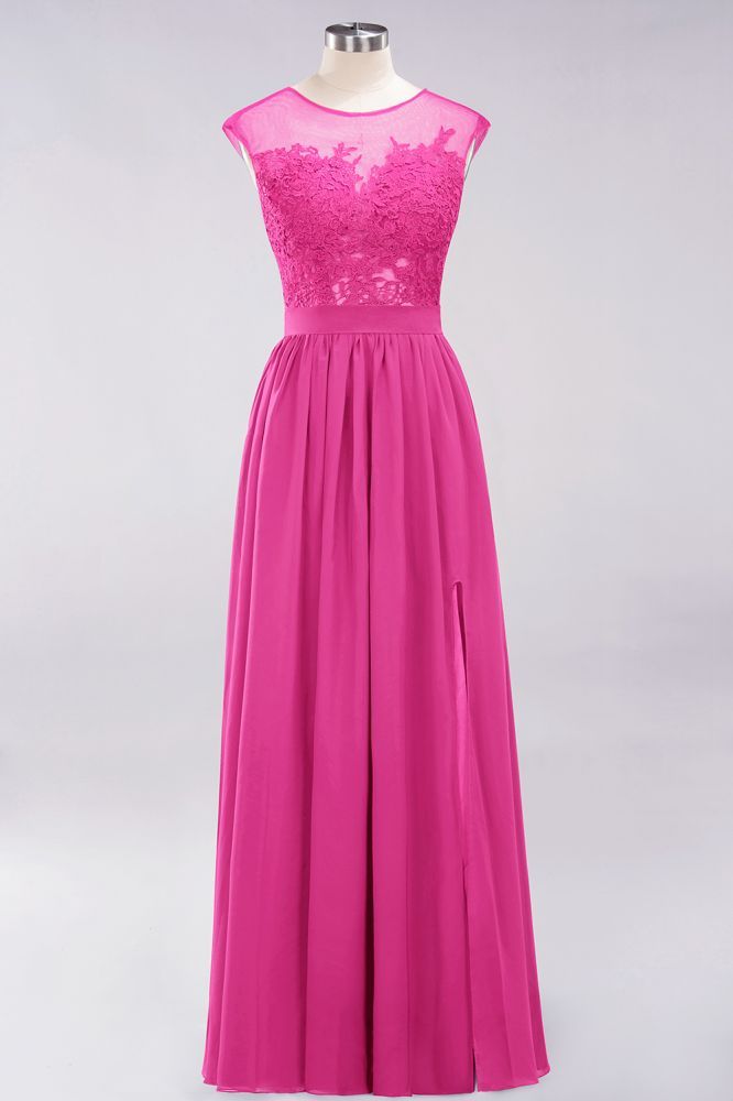 A-line Chiffon Lace Jewel Sleeveless Floor-Length Bridesmaid Dresses with Appliques