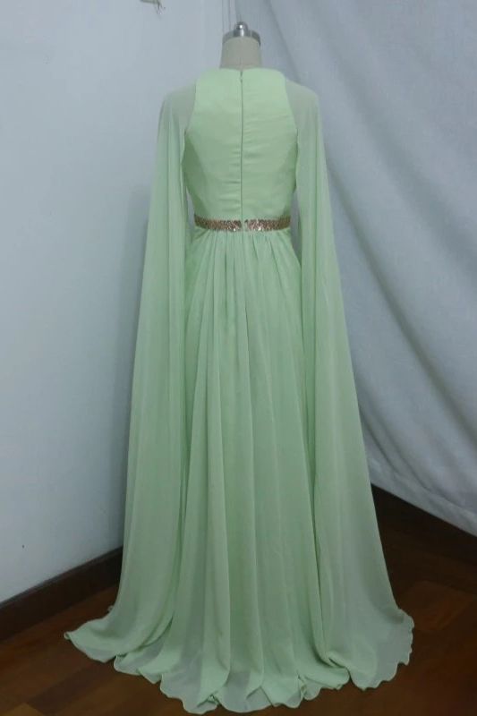 Keyhole Chiffon High split A-line pleats Prom Dress with Shawl
