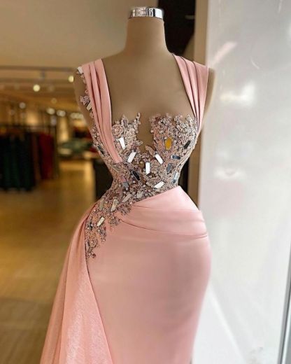 Off-the -shoulder Satin Beading Long Prom Dress