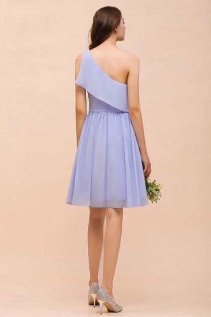 One Shoulder Short Dress for Brideamaid Knee Length Wedding Guest Dress