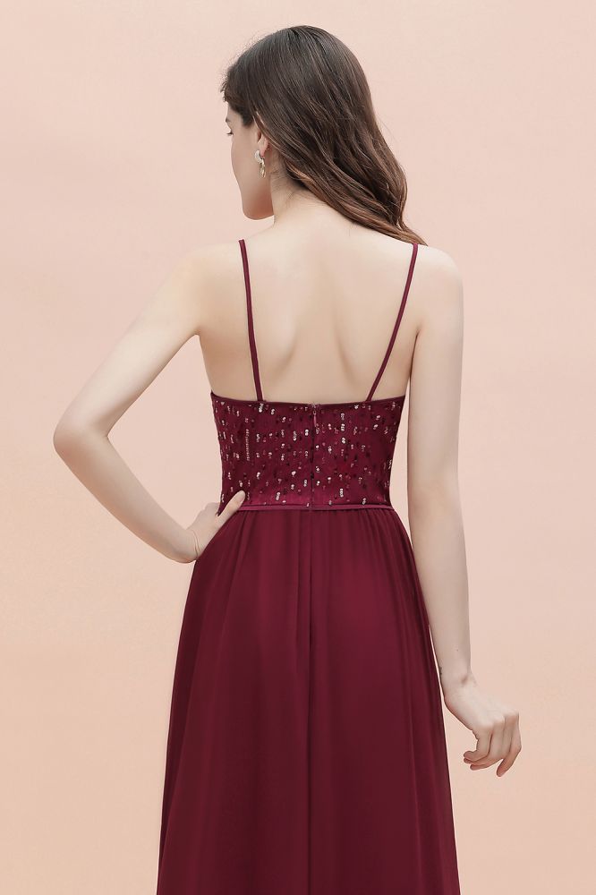V-Neck Straps A-line Bridesmaid Dress Sequins Evening Dress