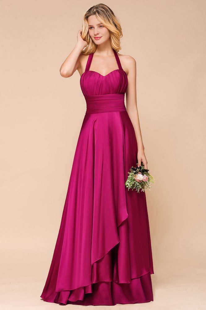 Halter Sweetheart Satin Chiffon Evening Wear Dress Sleeveless Aline Wedding Guest Dress