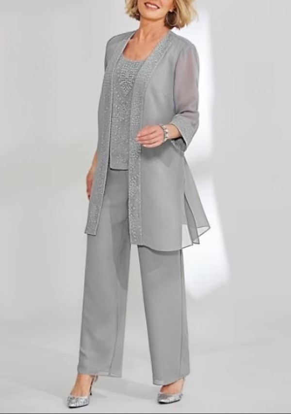 Gray Long Sleeves Jumpsuit Mother-the-Bride Dress