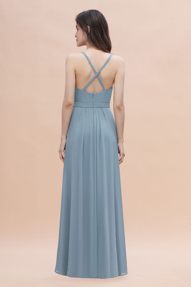Round Neck Chiffon Bridesmaid Dress Sleeveless Aline Evening Dress
