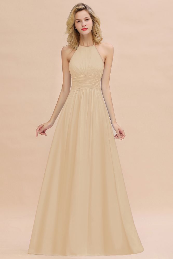 Stylish Sky Blue Halter Soft Chiffon Bridesmaid Dress Aline Evening Swing Dress