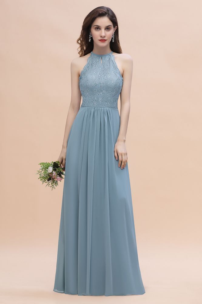 Halter Floral Lace Wedding Guest Dress Sleeveless Chiffon Long Formal Dress