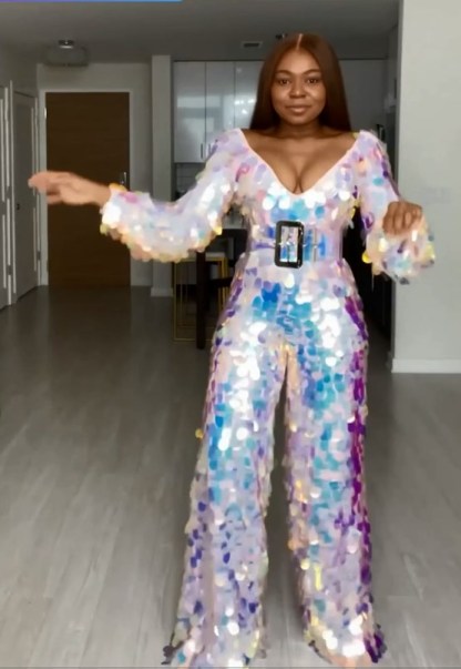 Shiny Sequined Long Women Jumpsuit Long Sleeves V-neck Women Outfit Clothing