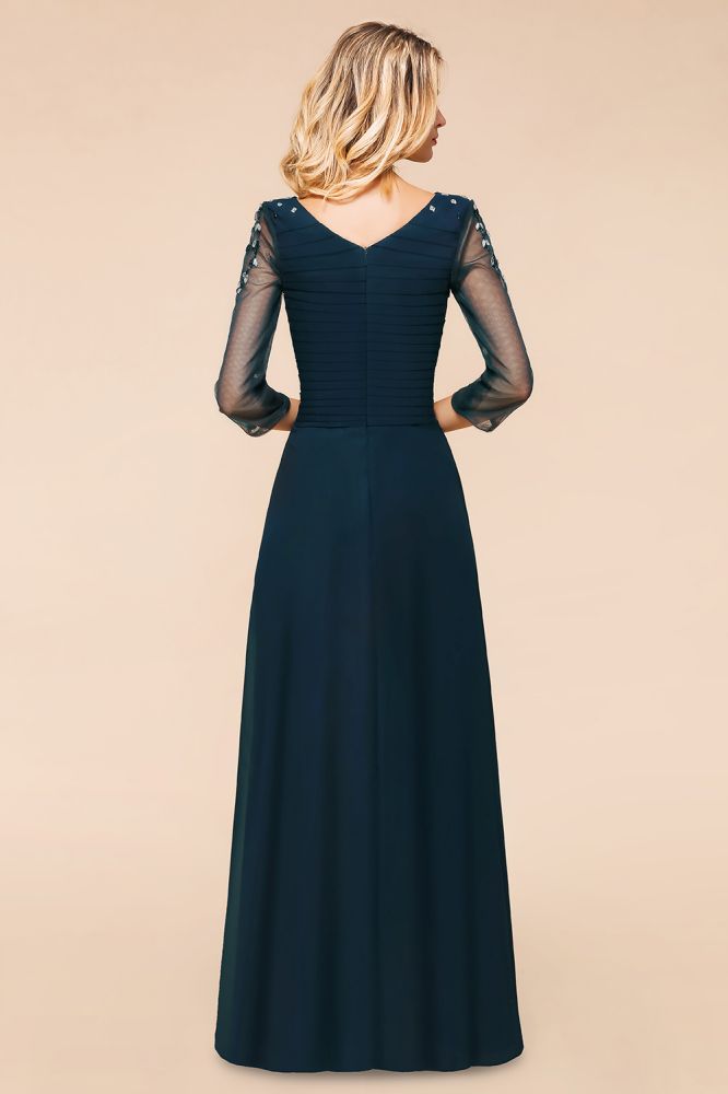 3/4 Sleeves Aline Long Bridesmaid Dress Rhinestone Floor Length evening Dress