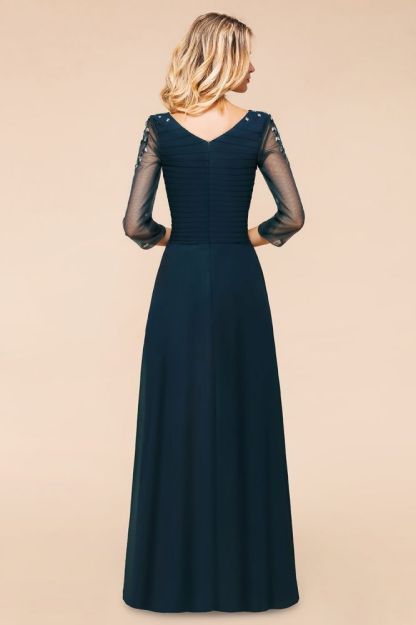 3/4 Sleeves Aline Long Bridesmaid Dress Rhinestone Floor Length evening Dress