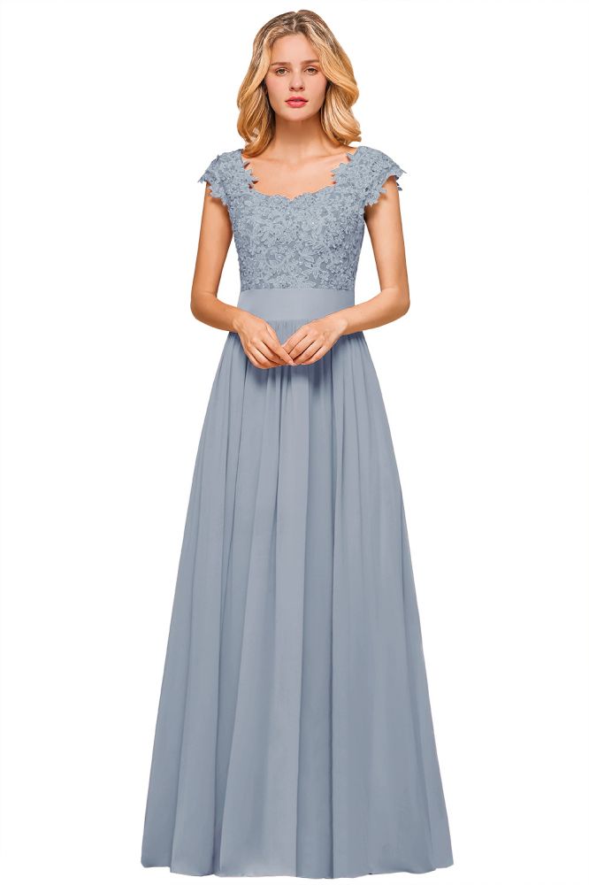 Burgundy Cap sleeves Lace Evening Gowns with Appliques | Chiffon Long Mother of the bride dress