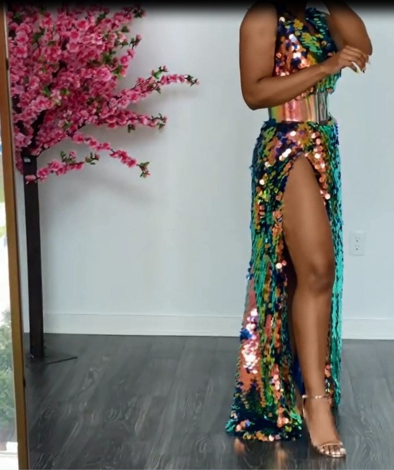 Sleeveless Sparkly Sequined Formal Party Maxi Dress V-Neck