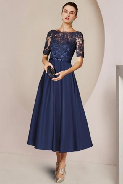 1/2 sleeves navy Ankle A-line Evening Dresses