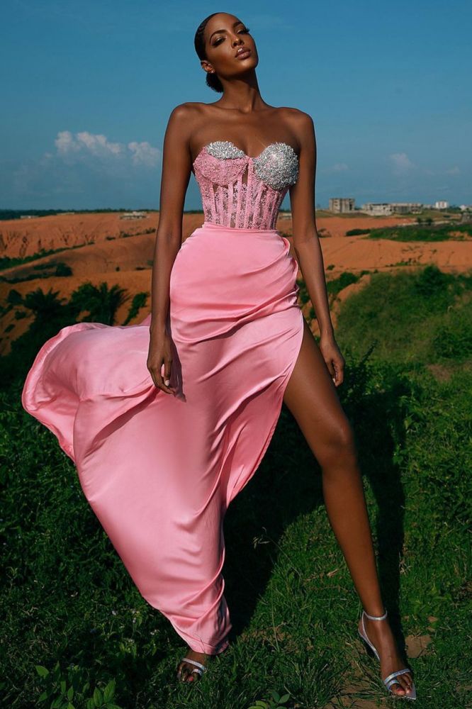 Sleeveless Split Front Sweetheart Beading Prom Dress