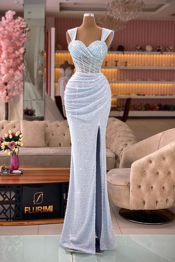 Straps Mermaid High Split Sleeveless Prom Dresses