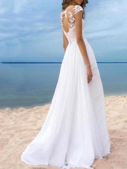 Chiffon White Summer Beach A-line Wedding Dresses