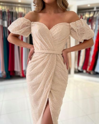 Stylish Off Shoulder Bubble Sleeves Short Mermaid Party Dress