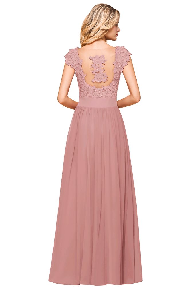 Burgundy Cap sleeves Lace Evening Gowns with Appliques | Chiffon Long Mother of the bride dress