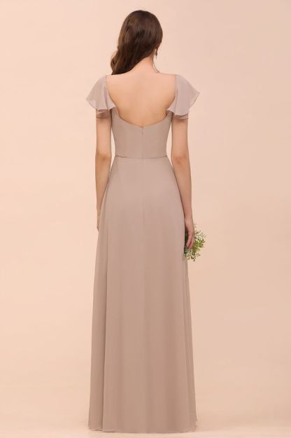 Cap Ruffle Sleeves Bridesmaid Dress with Side Slit