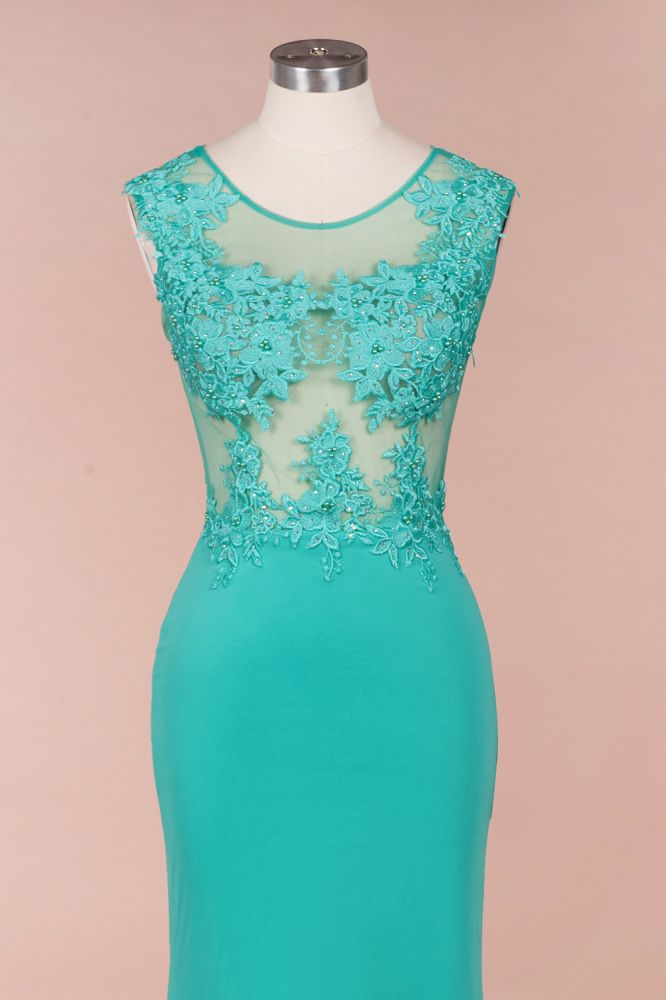 Arrick | Mint Green round neck Cap sleeve Lace appliques Prom Dress