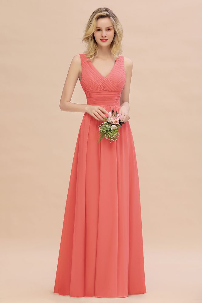 Elegant V-Neck Ruffles Bridesmaid Dress On Sale | Sexy Long Evening Dresses