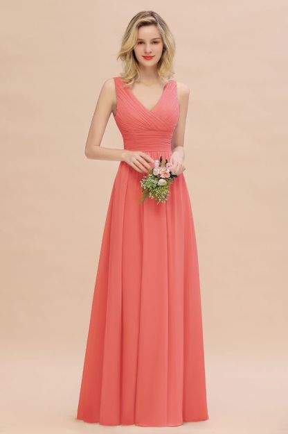 Elegant V-Neck Ruffles Bridesmaid Dress On Sale | Sexy Long Evening Dresses