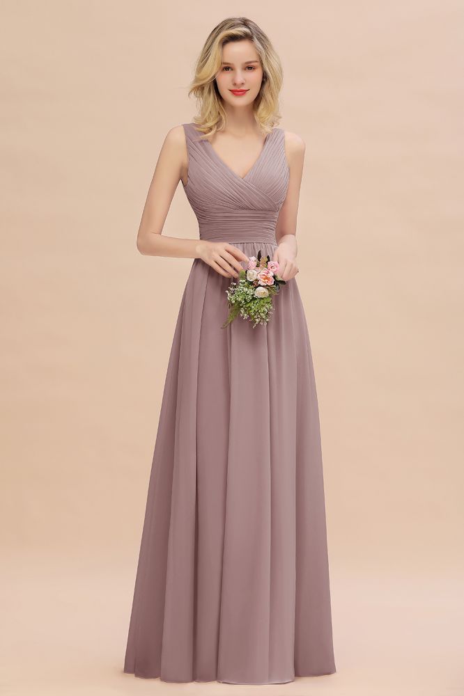 Elegant V-Neck Ruffles Bridesmaid Dress On Sale | Sexy Long Evening Dresses
