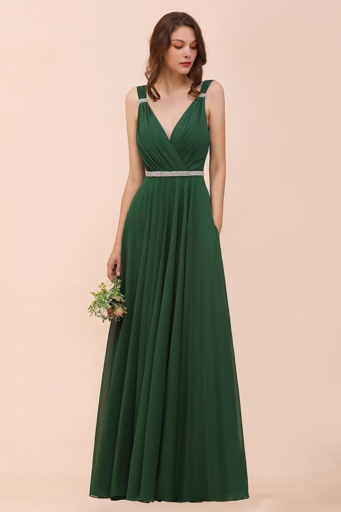 Sleeveless V-Neck Aline Bridesmaid Dress Long Banquet Dress