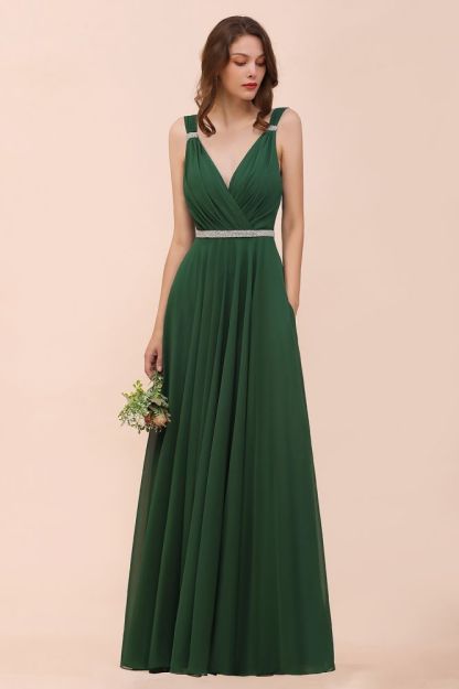 Sleeveless V-Neck Aline Bridesmaid Dress Long Banquet Dress