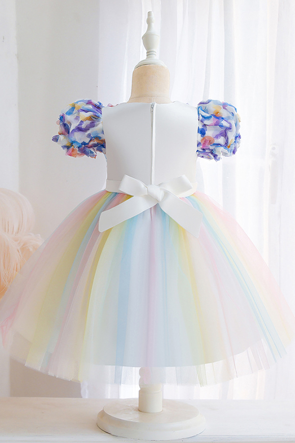 Rainbow bubble cap sleeves pricess sparkle flower girl dress