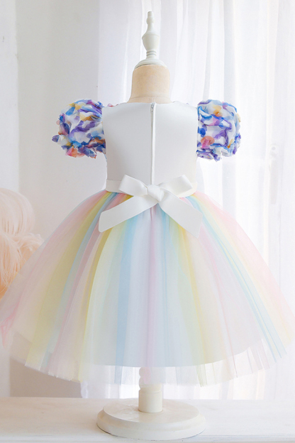 Rainbow bubble cap sleeves pricess sparkle flower girl dress