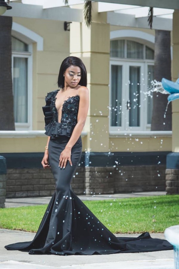 Stylish Mermaid Deep V Neck Sleeveless Ruffles Appliques Prom Dresses | Sexy Long Evening Dresses With Chapel Train-Babyonlinewholesale