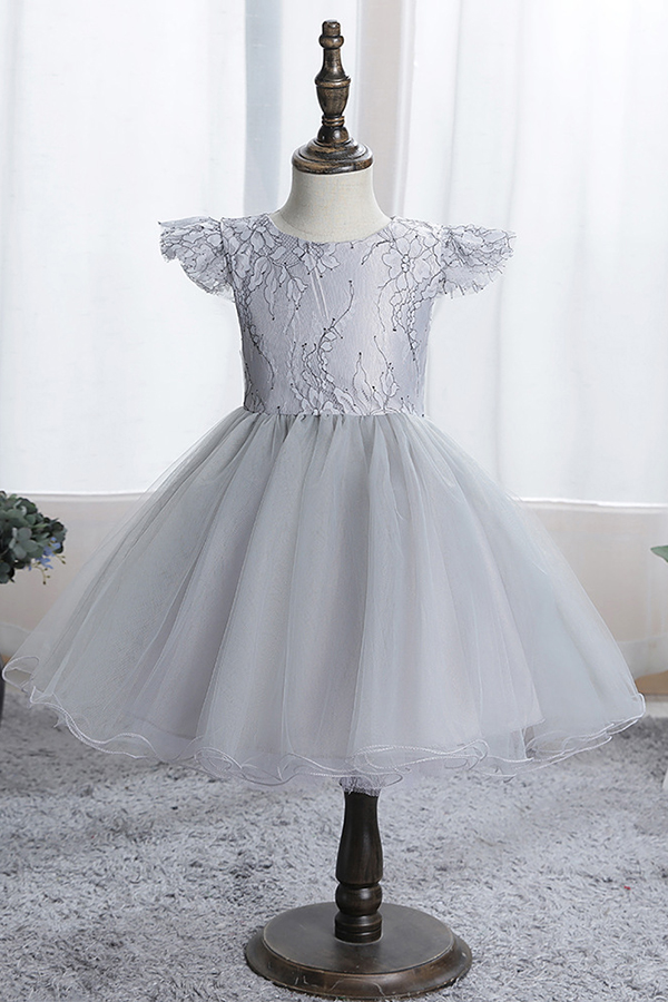 Cap sleeves sky blue a-line princess flower girl dress